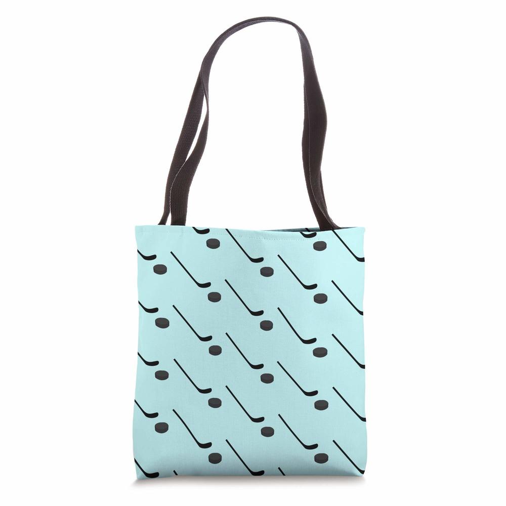 Ice Hockey Black Color Sticks Puck Lht Blue Sport Player Tote Bag :]